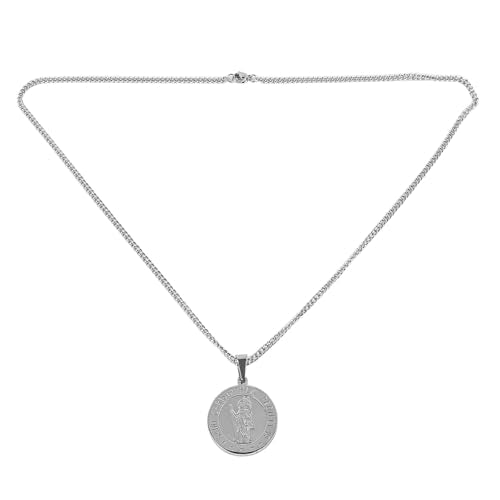 WANGCL Stainless Steel St Christopher Necklace Personalised Engrave Saint Christopher Pendant Chain Catholic For Men Women