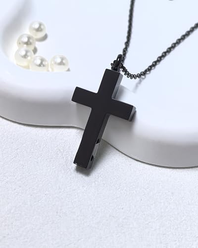 Cross Urn Necklace for Ashes Birthstone Cremation Jewelry Keepsake Pendant for Women Men with Funnel Filler Kit Memorial Gifts for Human Pet Forever in my heart Black Blue
