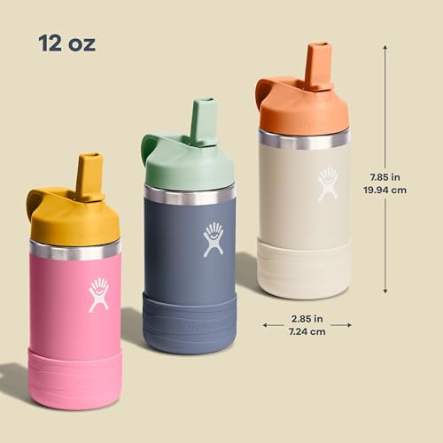 Hydro Flask Kids Water Bottle for School - Stainless Steel and Insulated with Straw Cap - 12 Oz in Anemone Purple (Pack of 3) 12 Ounces (Pack of 3)