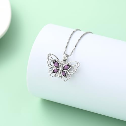 Yinplsmemory Butterfly Urn Necklace for Ashes for Women Memorial Loved One Ashes Keepsake Cremation Jewelry for Human/Pet Ashes Silver-purple