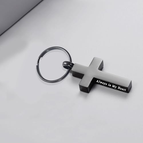 Cross Urn Keychain for Ashes - Cremation Pendant for Men Women - Memorial Jewelry Holder for Human Ashes Black
