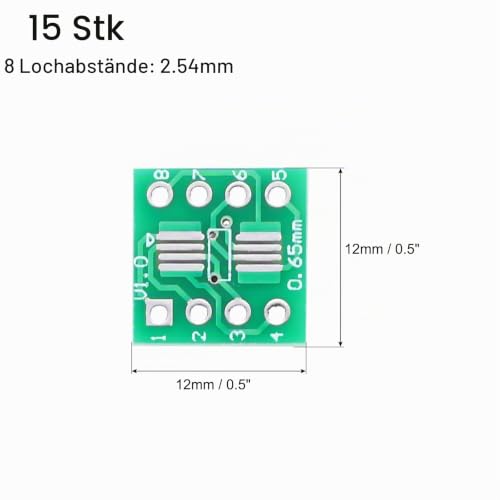 QUARKZMAN 15pcs SOIC-8 to DIP-8 Slim Adapter 12x12mm | 8 Pin Double Sided Prototype Connector Green PCB Converter Pin Board Adapter SO SOP8 to DIP8
