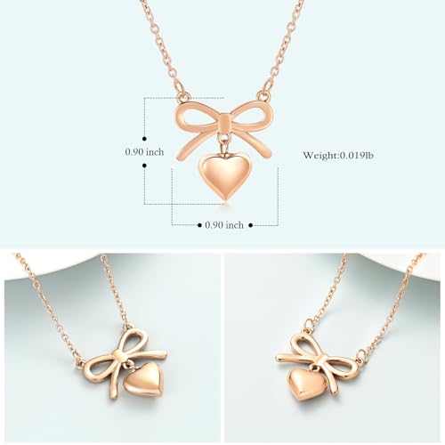 Imrsanl Bow Heart Urn Necklace for Ashes for Women Cremation Jewelry Loved Ones Funeral Memorial Ashes Holder Locket Stainless Steel Keepsake Pendant Rose Gold