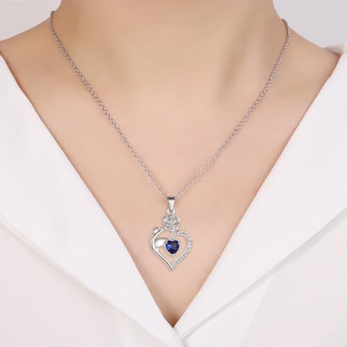Rose Flower Urn Necklace For Ashes For Women Mom Always In My Heart Cremation Memorial Jewelry With Different Color Crystals Dark Blue