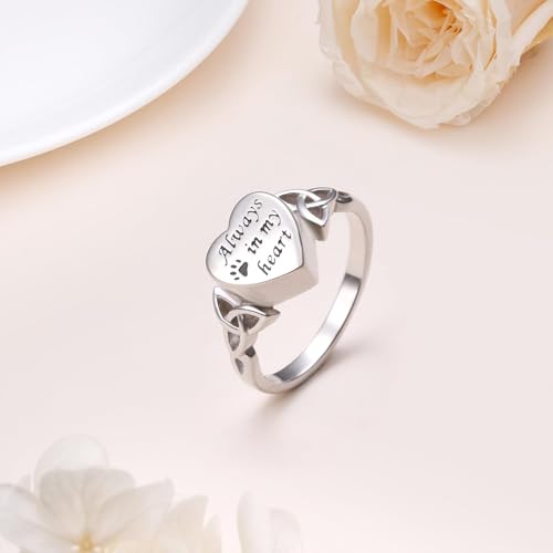 925 Sterling Silver Pet Paw/Tree of Life Heart Urn Ring for Ashes 6