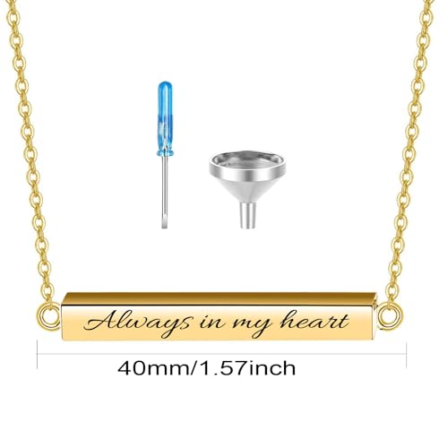 Horizontal Bar Urn Necklaces for Ashes for Women Stainless Steel Keepsake Memorial Cremation Jewelry Ashes Necklace Pendant Gold