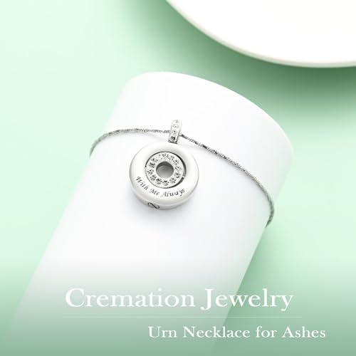 Yinplsmemory Circle of Life Urn Necklace for Ashes With Me Always Cremation Urns Pendant Eternity Memorial Necklaces for Women Mom Silver