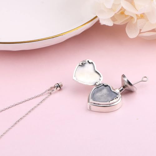 Flyow Cremation Jewelry for Ashes 925 Sterling Silver Urn Necklaces for Ashes Keepsake Memorial Jewelry Gifts for Women Men Pet Heart Urn Necklace That Holds Pictures