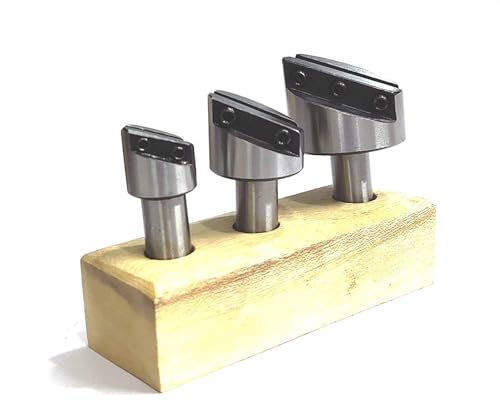 Buyohlic Fly Cutter Set of 3 Pcs with HSS Tool Bit- 1/2" Inch Shank (Head Diameter 3/4", 1-1/8" & 1-1/2" Inches) with Wooden Stand