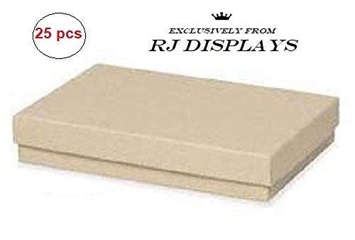 RJ Displays -25 Pack Cotton Filled Brown Kraft Paper Cardboard Large Jewelry Box for Necklace, Jewelry Set, Belt Buckle, Bracelets Display and Packaging Size-5 3/8" x 3 7/8" x 1"