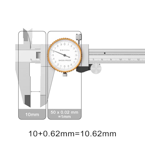 Dial Vernier Caliper 0-150mm Stainless Steel Scale Caliper Watch Caliper Analog 0.02 Resolution Industrial Shockproof Metric Measuring Tool