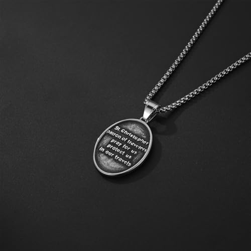 Oidea Saint Christopher Necklace: St Christopher Necklace for Men Women Stainless Steel Bless Safety Medal Pendant Religious Amulets Jewelry Gifts for Parent Family Friends silver