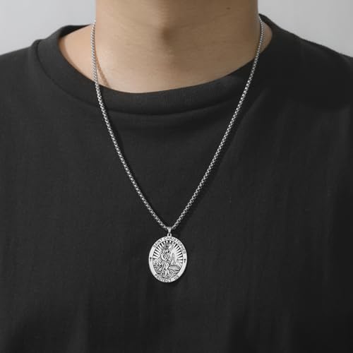 VASSAGO Saint Christopher Necklace St Christopher Medal Pendant Amulet Necklace Religious Protection Jewelry for Men Women silver