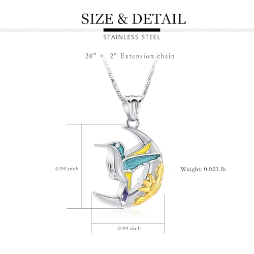 Yinplsmemory Hummingbird Urn Necklace for Ashes–Stainless Steel Cremation Jewelry for Ashes Small Urn Necklace for Human Ashes or Pet Remains Silver