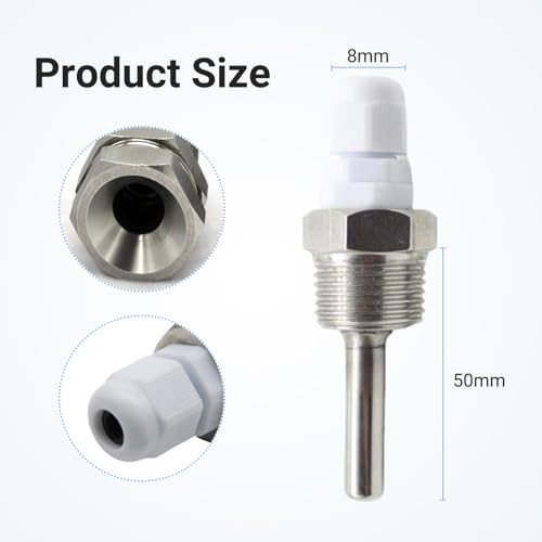 1 Piece Immersion Sleeve 1/2 V2A Stainless Steel Temperature Sensor Stainless Steel Immersion Sleeve 8 x 50 mm for Temperature Sensor in Heating Systems and Solar Systems