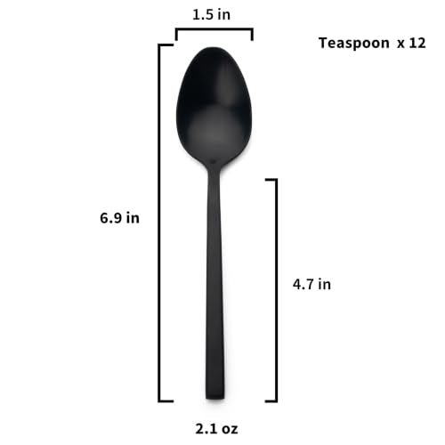 Alata Cube Black 12-Piece 6.9 Inches Forged Teaspoons Stainless Steel, Matte Satin Polished Cutlery Set, Dishwasher Safe Black Satin