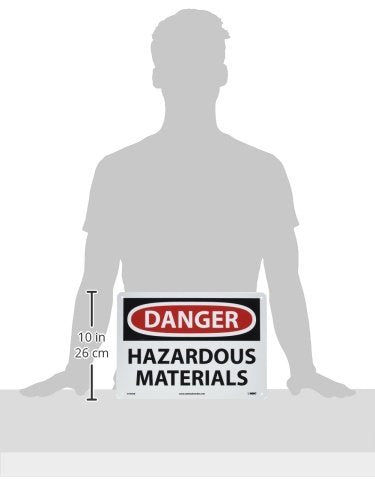 NMC D164AB OSHA Sign, Legend "DANGER - HAZARDOUS MATERIALS", 14" Length x 10" Height, 0.040 Aluminum, Black/Red on White
