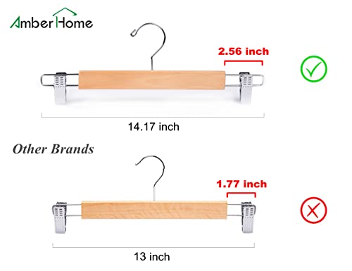 Amber Home 10 Pack Wooden Pant Hangers with Adjustable Clips, 14.17" Ntural Natural