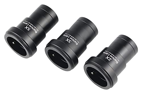 Telescope Barlow Lenses Kit 2X-3X-5X, 1.25 Inch Telescope Accessory, Fully Metal Multi Coated Broadband Green Film Barlow Lens for Astronomy Eyepiece