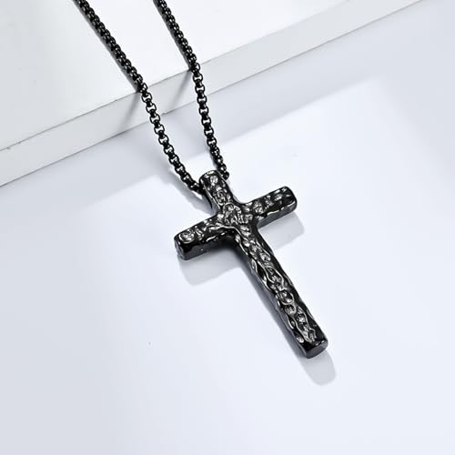 Cupimatch Men's Chunky Cross Necklace: Religious Stainless Steel Pendant, Retro Punk Christian Faith Jewelry Gift for Father's Day black