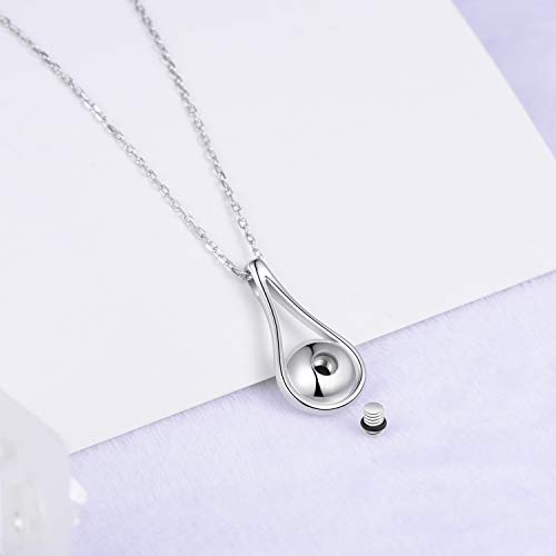 Fookduoduo Sterling Silver Teardrop Urn Necklaces for Ashes Memorial Ash Jewelry Cremation Eternity Urn Pendant Necklace for Women