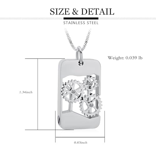 Yinplsmemory Cremation Jewelry for Men Punk Gear Urn Necklace for Ashes Stainless Steel Memorial Ashes Holder Keepsake Loved One Necklace Silver