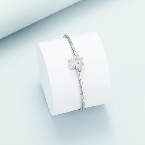 Cremation Bracelet for Ashes Memorial Jewelry Stainless Steel Pet Paw Heart Shape Urn Pendant Bangle Loved Ones Funeral Ashes Holder Keepsake Gift Paw-Silver