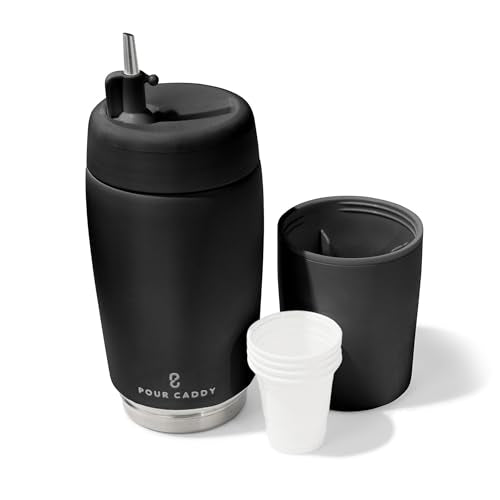 Golf Drinkware Gift Set, Insulated Stainless Steel Beverage Dispenser with Hidden Shot Cups, Leakproof Pour Spout, Portable Golf & Indoor or Outdoor Party Accessory, 20 oz, Black Shadow Black