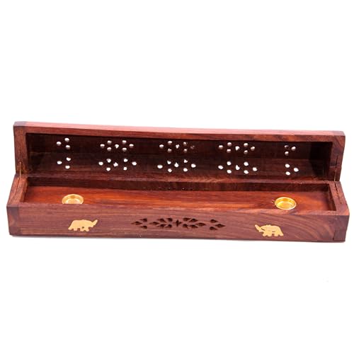Puckator Sheesham Wood Ashcatcher Incense Burner Box Elephants - Spiritual Zen Gothic Incensé Insence Sticks Cones Holder Burner - Home Aesthetic Yoga Room Decor Accessories Gift