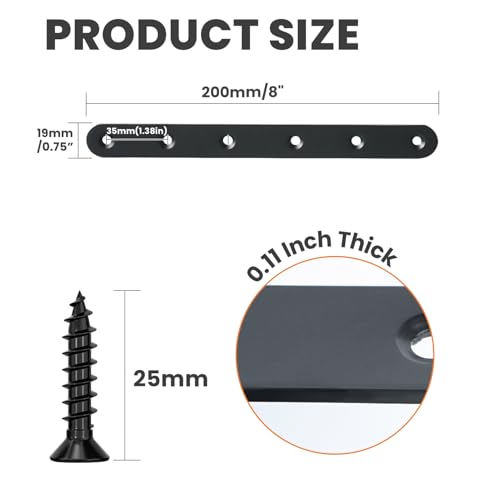 Alise 8-inch black flat bracket mending plate brace for wood shelves