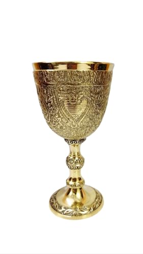 Bona fide 2 pieces brass goblet embossed design,Premium Goblet Champagne Flutes Coupes Wine drinking Glass,tumbler cups for water juice milk beer ice tea set of 2 pieces brass chalice cup 7 oz each