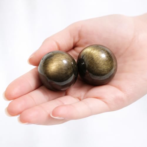 Polar Jade Golden Sheen Obsidian Gemstone Balls, Set of 2, 25mm, Drilled Golden Obsidian Small, Drilled