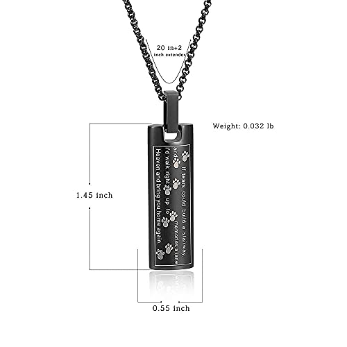 Pet Cremation Jewelry for Dog/Cat Ashes Paw Print Keepsake Memorial Jewelry Stainless Steel Rectangle Cremation Ashes Urn Necklace black