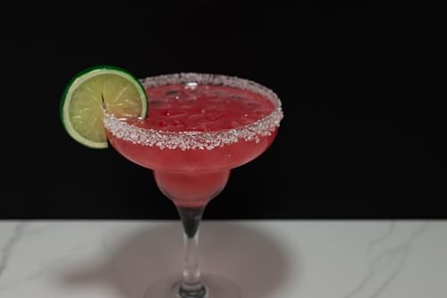 Replica Strawberry Margarita Glass by Just Dough It, clear glass with a wide bowl and stem, ideal for serving margaritas.