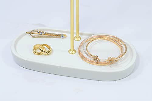 Jewelry Organizer - Jewelry Stand - Holder for Your Earring, Necklace, Bracelet and Headband Storage - Jewelry Organizer Tree Stand - Display Tower Organizer for Jewelry (White + Gold) White + Gold