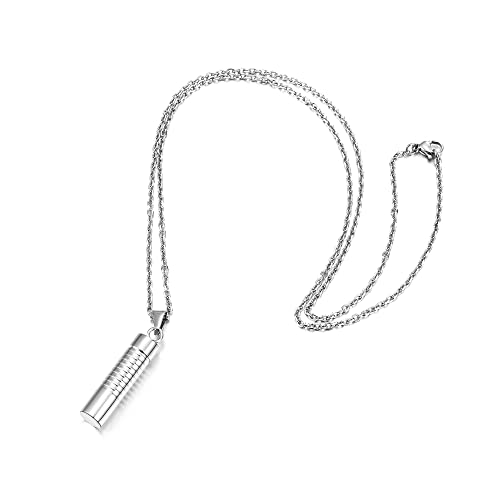 JOVIVI Silver Urn Necklace for Ashes Keepsake Cremation Jewellery Men Women Memorial Stainless Steel Cylinder Bullet Pet Hair Locket Pendant Chain & Filler Kit