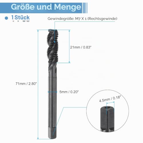 QUARKZMAN Metric Tap M7 x 1 Tap HSS6542 High Quality Nitride-Coated Tap Cutter Black - 1 Piece M7 x 1 H2