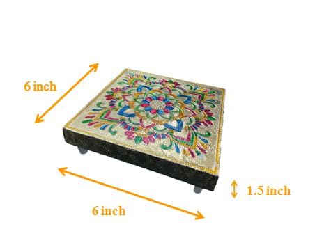 Worship House Wood/Meena Chauki/Patla/Pooja bajot/moti bajot/chorang/Gift Article/puja Item (15 x 15cm) 6 INCHES Choki 6*6 "