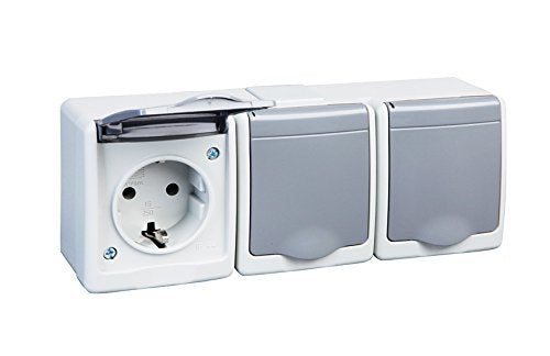 3-way surface-mounted socket IP44 16A/250V Schuko surface-mounted for damp rooms socket grey