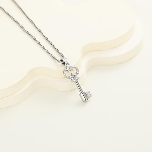 Memorial Cremation Jewelry Heart Key Urn Necklaces for Ashes Silver