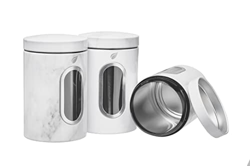 Kitchen Canisters Food Storage- Modern Kitchen Decoration of Canister Set with Multiple Preservation Purposes by Tight Sealed Lids, Good for Wedding Gifts Kitchen Canisters Set of 3, Marble White