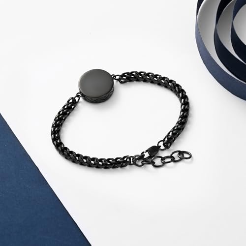 constantlife Compass Urn Bracelet for Ashes Stainless Steel Adjustable Link Bangle Cremation Keepsake Loved Ones Memorial Jewelry for Women Men Black