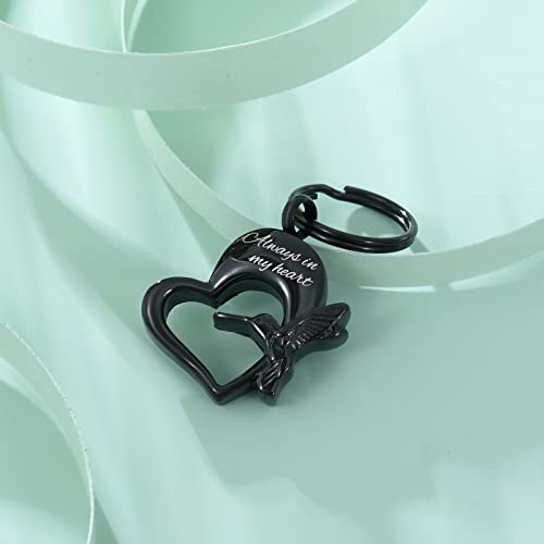 Yinplsmemory Hummingbird Cremation Keychain for Ashes Holder Always in My Heart Urn Locket Pendant Keychain Urn for Women/Men Black