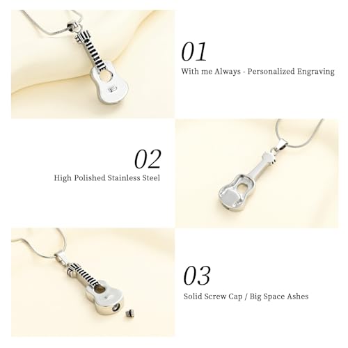 Oinsi Guitar Urn Necklace for Ashes Cremation Pendants Jewelry Ashes Holder Memorial Urn Necklace Cremation Jewelry for Human with Filling Kits Silver