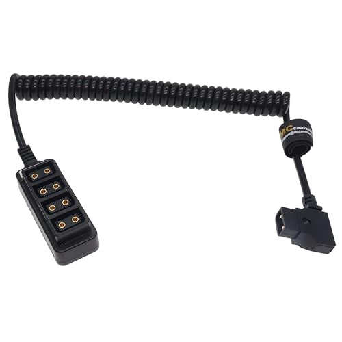 D tap to 4 Port Power Tap P-tap Strip D-tap Splitter Hub DTap Female Coiled Splitter Cable for Anton Bauer V-Mount Battery Coiled Cable