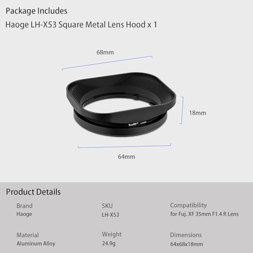 Haoge LH-X53 Bayonet Square Metal Lens Hood for Fuji XF 35/18/60mm F1.4/2 R / F2.4 R Macro Lens