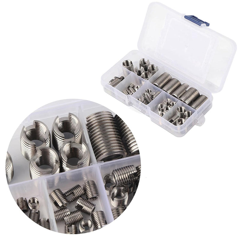 AUNMAS 50Pcs Threaded Inserts, M3 M4 M5 M6 M8 M10 Stainless Steel Self Tapping Thread Insert Screws with Storage Case Thread Reinforce Repair Tool