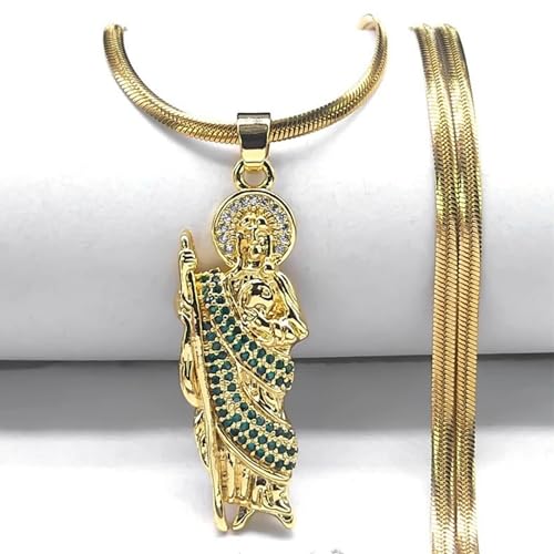 14K Yellow Gold 925 Sterling Silver Religious Saint Jude Pendant Necklace w Chain - San Judas Pendant for Women & Men