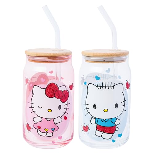 Silver Buffalo Sanrio Hello Kitty Dear Daniel, 2 Pack Glass Tumbler, 16oz Hello Kitty and Dear Daniel (2 Pack)