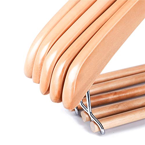 Quality Hangers Wooden Hangers Beautiful Sturdy Suit Coat Hangers with Locking Bar Glossy Natural Wood (5) 5